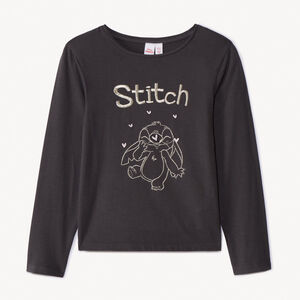 T-shirt manches longues Stitch Disney brodé pour fille Main T-shirt manches longues Stitch Disney brodé pour fille