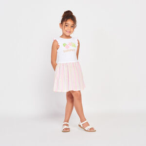 Φόρεμα effet 2-σε-1 bi-matière με τύπωμα και ρίγες για κορίτσι 