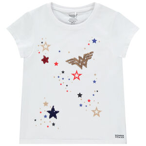 T-shirt κοντομάνικο με αστέρια και logo Wonder Woman με glitter 