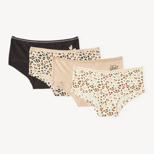 Lot de 4 shortys fille imprimé léopard et motifs cœurs 