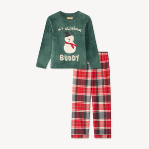 Pyjama garçon 2 pièces motif bonhomme de neige et carreaux 