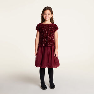 Robe fille bi-matière velours sequins et toile 