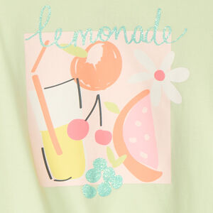 Μπλουζάκι με γυριστή πλάτη και γυαλιστερή εκτύπωση για κορίτσια 