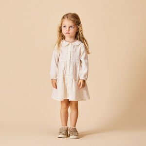 Φόρεμα μακρυμάνικο με σχέδιο και βολάν για μωρό κορίτσι 