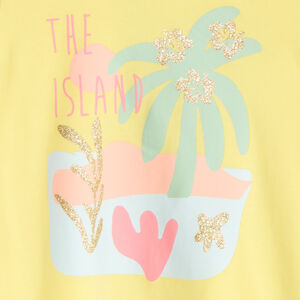 Μπλουζάκι με γυριστή πλάτη και γυαλιστερή εκτύπωση για κορίτσια 