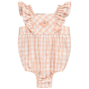 Βρεφικό ολόσωμο φορμάκι με καρό σχέδιο vichy και σχέδιο φάλαινας για κορίτσι 