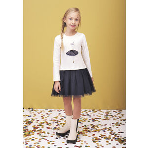 Robe de Fêtes bi-matière effet 2 en 1 pour fille Main Robe de Fêtes bi-matière effet 2 en 1 pour fille
