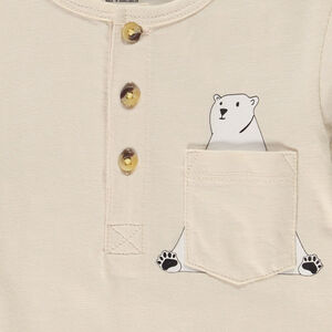 T-shirt manches longues en jersey col tunisien avec poche ludique pour bébé garçon 