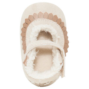 Υφασμάτινα παπουτσάκια με φαντεζί κρόσσια και επένδυση από συνθετική γούνα 