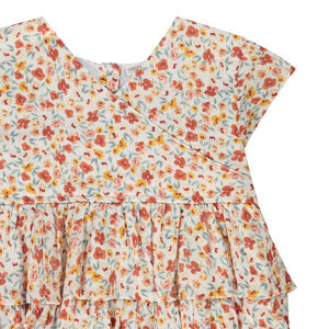 Τουνίκ με βολάν από κρεπόν και κοντά μανίκια με λουλούδι για κορίτσι 