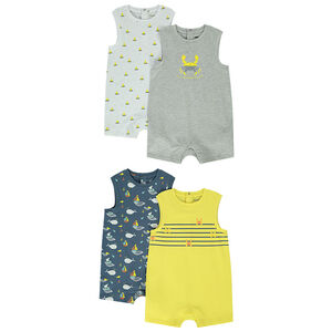 Lot de 4 combinaisons courtes imprimé crabe/voilier/baleine pour bébé garçon Main Lot de 4 combinaisons courtes imprimé crabe/voilier/baleine pour bébé garçon
