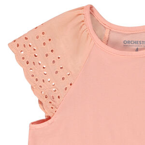 Κοντομάνικο μπλουζάκι με κέντημα αγγλικής δαντέλας μονόχρωμο για κορίτσι 