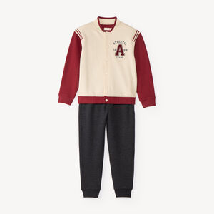 Jogging garçon en molleton avec veste teddy contrastée 