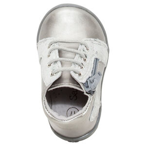 Μποτάκι ασημί δερμάτινα με φερμουάρ και κορδόνια 