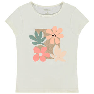 Κοντομάνικο μπλουζάκι με φαντεζί σχέδιο και glitter για κορίτσι 