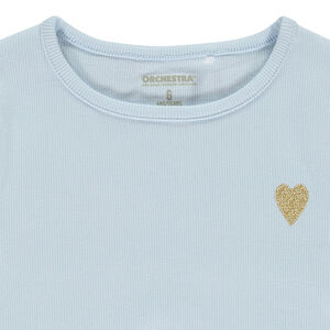 Κοντομάνικο T-shirt από πλεκτό με κέντημα καρδιά για κορίτσι 