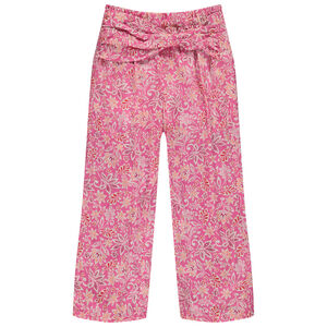 Παντελόνι φαρδύ με ψεύτικη ζώνη floral σχέδιο για κορίτσι 