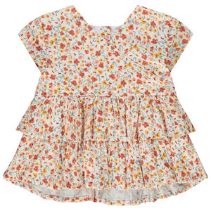 Τουνίκ με βολάν από κρεπόν και κοντά μανίκια με λουλούδι για κορίτσι 