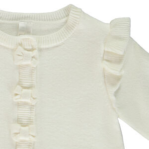 Ζακέτα μονόχρωμη από πλεκτό με βολάν και φιόγκο για bebe κορίτσι 