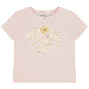 Κοντομάνικο μπλουζάκι με κέντημα bouclette για κορίτσι 