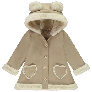 Παλτό από σουέντ με κουκούλα και σχέδιο αρκουδάκι για μωρό κορίτσι 