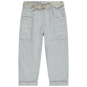 Παντελόνι ριγέ με τσέπες και πλεκτή ζώνη για κορίτσι 