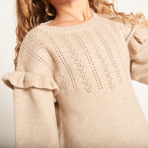 Φόρεμα μακρυμάνικο από πλεκτό με σχέδιο αζούρ για κορίτσι 