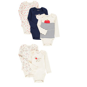 Lot de 5 bodies manches longues en coton fantaisie Main Lot de 5 bodies manches longues en coton fantaisie