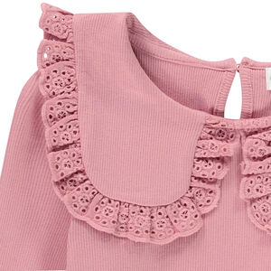 Μπλούζα μακρυμάνικη côtelé με κεντημένο γιακά για κορίτσι 