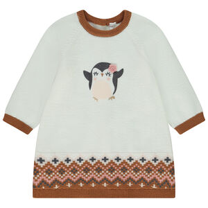 Φόρεμα πλεκτό jacquard print pingouin για bebe κορίτσι 