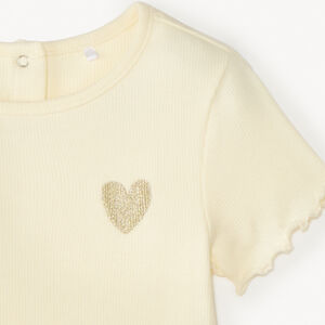 T-shirt με κοντά μανίκια με χρυσή κεντημένη καρδιά για κορίτσι 