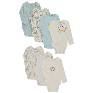 Σετ από 7 μακρυμάνικα κορμάκια Ελέφαντες για bebe αγόρι με διαφορετικά ανοίγματα ανάλογα με την ηλικία 