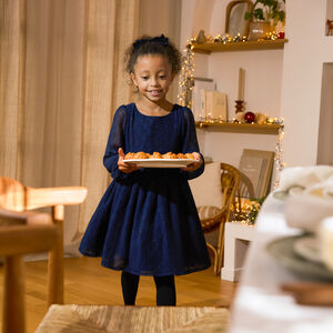 Φόρεμα γιορτής με μακριά μανίκια από γυαλιστερή κρεπ για κορίτσι 