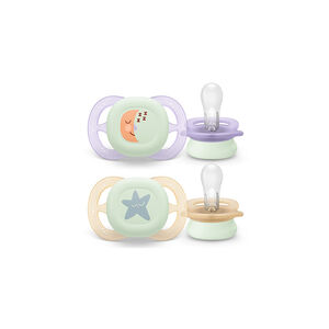 Πιπίλα Ultra Soft Νighttime μωβ/πορτοκαλί με σχέδιο 0-2 μηνών 