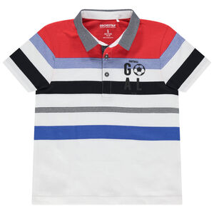 Polo κοντομάνικα με ρίγες και γιακά chambray 