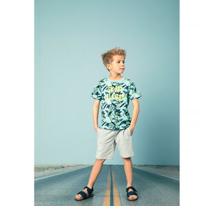 Σετ με t-shirt με σχέδιο και Βερμούδα μονόχρωμη για αγόρι 