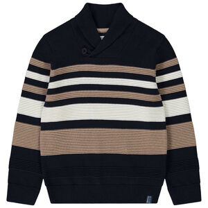 Πουλόβερ ριγέ με γιακά σε σχήμα φουλάρου από πλεκτό φαντεζί για αγόρι 