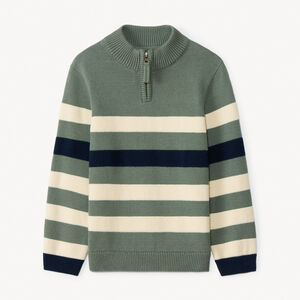 Pull manches longues à col camionneur à zip et rayures pour garçon  