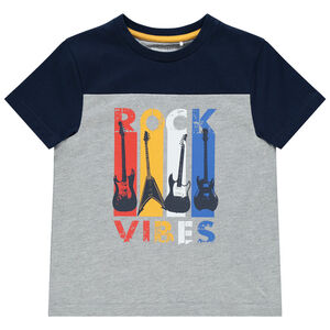 T-shirt bicolore manches courtes print guitares Main T-shirt bicolore manches courtes print guitares