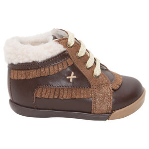 Δερμάτινα σουέτ μποτάκια με μεταλλιζέ κρόσσια   