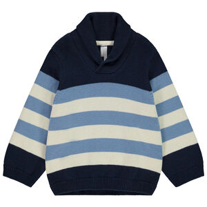 Πουλόβερ μακρυμάνικο πλεκτό με ρίγες και σταυρωτό γιακά για αγόρι 