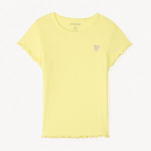 T-shirt κοντομάνικος από ριπ ύφασμα με μονόχρωμο σχέδιο και κέντημα καρδιάς για κορίτσια. 