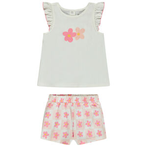 "Σέτ 2 τμχ. με σχέδιο καρό και κεντημένα λουλούδια για μωρό κορίτσι" 
