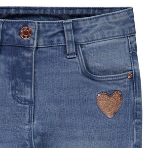 Παντελόνι slim από denim με patch καρδιά και πούλιες κορίτσι 