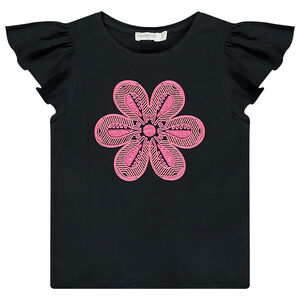 Κοντομάνικο μπλουζάκι με βολάν και κέντημα για κορίτσι 