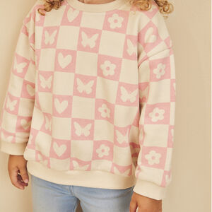 Φούτερ oversize σε molleton με σχέδιο damier για bebe κορίτσι 