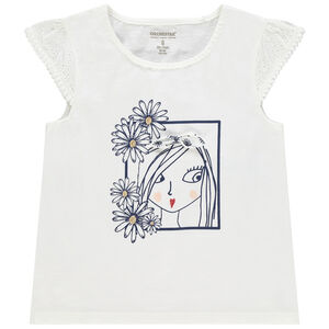 T-shirt κοντομάνικο με κέντημα και σχέδιο πρόσωπο Main T-shirt κοντομάνικο με κέντημα και σχέδιο πρόσωπο