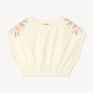 T-shirt crop top oversize à manches courtes avec fleurs brodées pour fille 