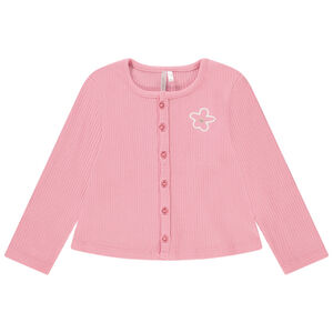 Ζακέτα σε πλεκτό κοτλέ με κεντημένο λουλούδι για bebe κορίτσι 
