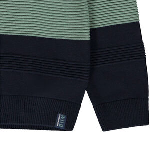 Πουλόβερ ριγέ σε φαντεζί πλεκτό με σταυρωτό γιακά για αγόρι 